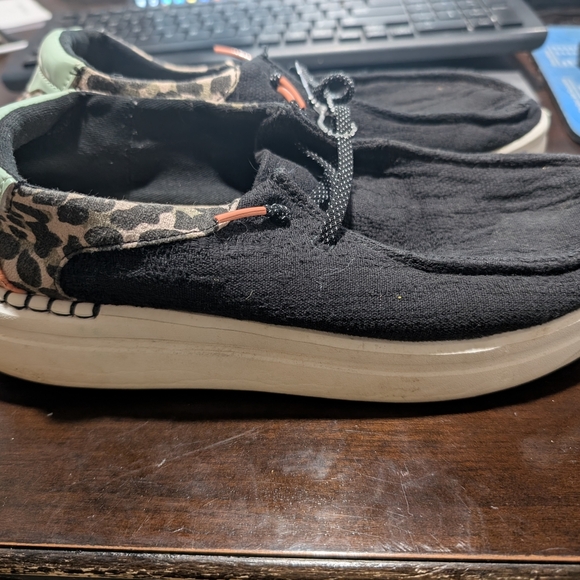 Hey Dude Women's Leopard Print Shoes - Black and Mint - Picture 2 of 5